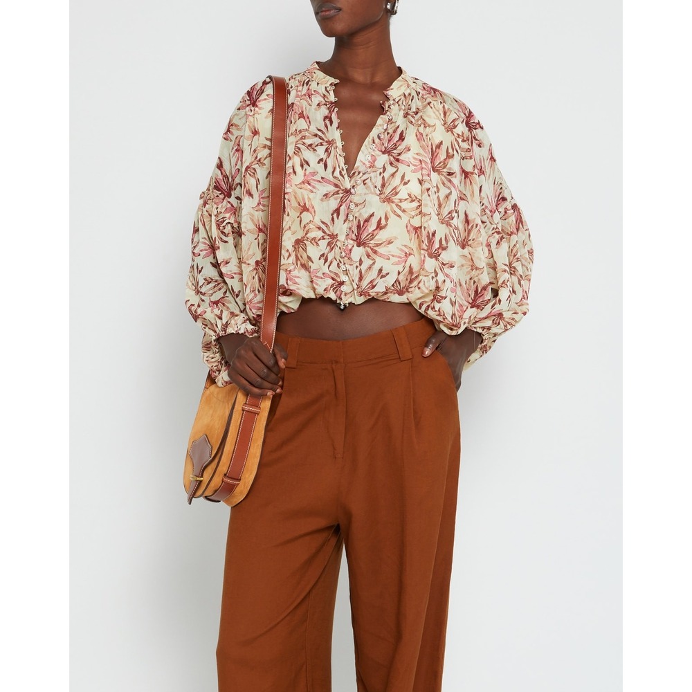 Kourt Euro Summer Boho Coastal Romantic Cropped Button Down Top Women's Medium